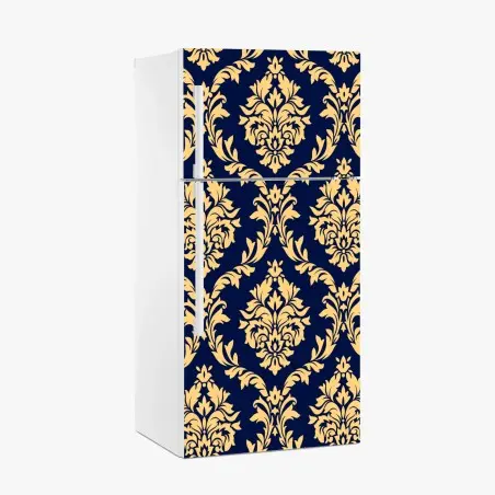 Sticker pour réfrigérateur motif baroque doré sur fond bleu marine – Wallnifity®