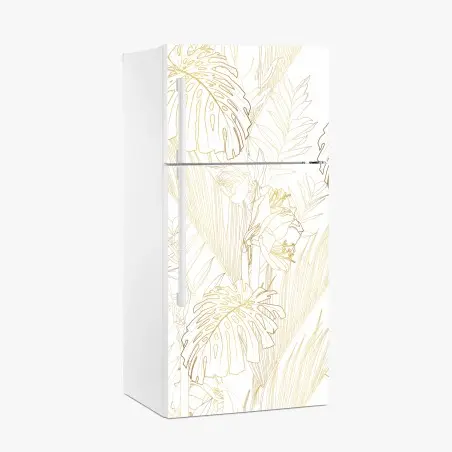 Sticker pour réfrigérateur motif botanique doré sur fond blanc – Wallnifity®