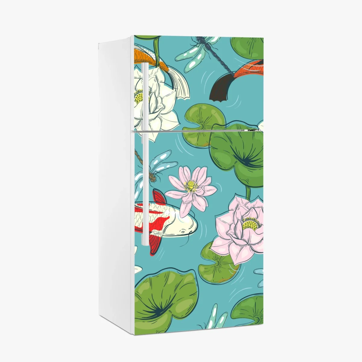Sticker pour réfrigérateur scène zen de carpes koi et nénuphars – Wallnifity® Sticker pour réfrigérateur scène zen de carpes koi et nénuphars – Wallnifity®