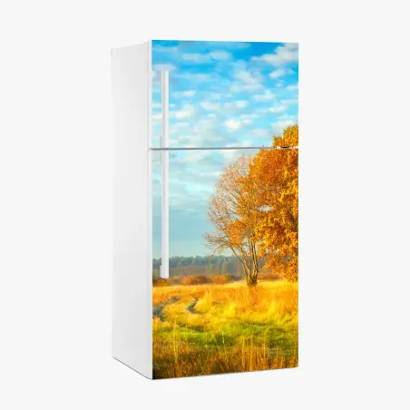 Sticker pour réfrigérateur paysage d'automne en prairie dorée – Wallnifity®