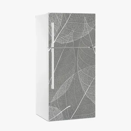 Sticker pour réfrigérateur motif feuilles squelettes minimaliste blanc et gris – Wallnifity®