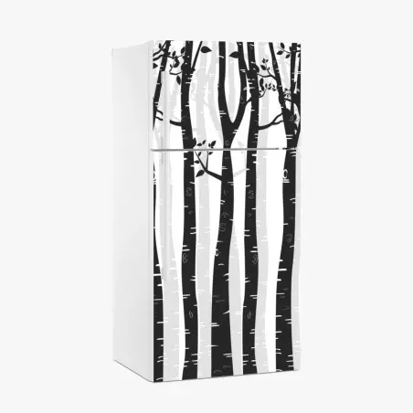Sticker pour réfrigérateur forêt de bouleaux minimaliste en noir et blanc – Wallnifity®