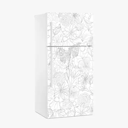 Sticker pour réfrigérateur motif floral délicat en dessin linéaire – Wallnifity®