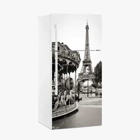 Sticker pour réfrigérateur balade parisienne au manège devant la Tour Eiffel – Wallnifity®