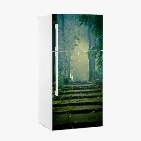 Sticker pour réfrigérateur escalier de pierre dans la forêt brumeuse – Wallnifity®