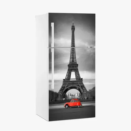 Sticker pour réfrigérateur voiture rouge devant la Tour Eiffel – Wallnifity®