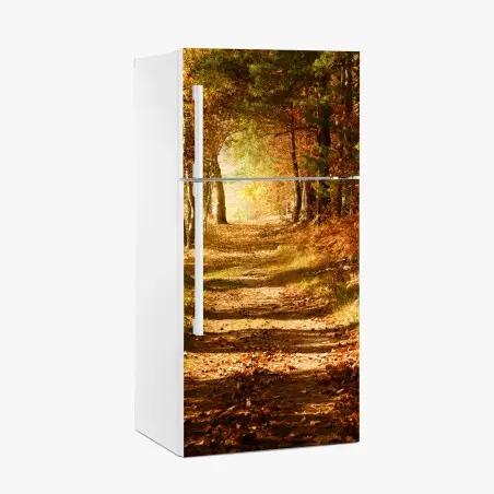 Sticker pour réfrigérateur chemin doré en forêt automnale – Wallnifity®