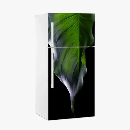 Sticker pour réfrigérateur feuille verte élégante sur fond noir – Wallnifity®