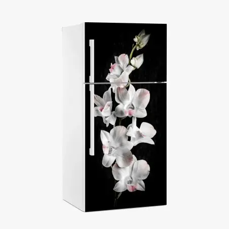 Sticker pour réfrigérateur orchidée blanche et rose sur fond noir – Wallnifity®