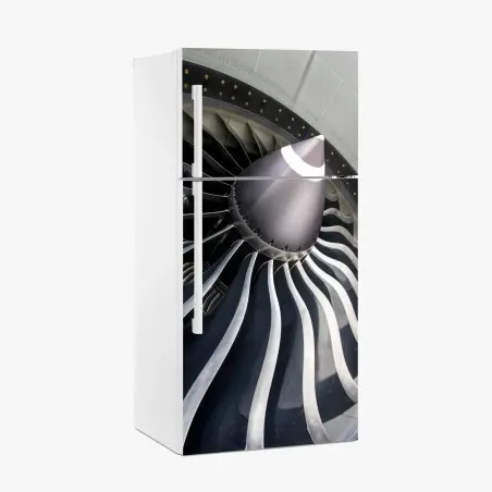 Sticker pour réfrigérateur mouvement métallique : vue artistique d'une turbine d'avion – Wallnifity®