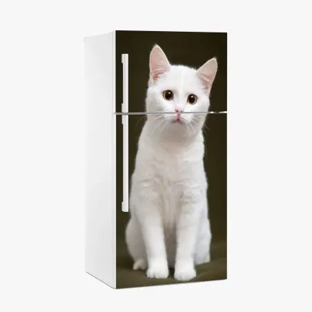 Sticker pour réfrigérateur portrait élégant de chat blanc aux yeux dorés – Wallnifity®