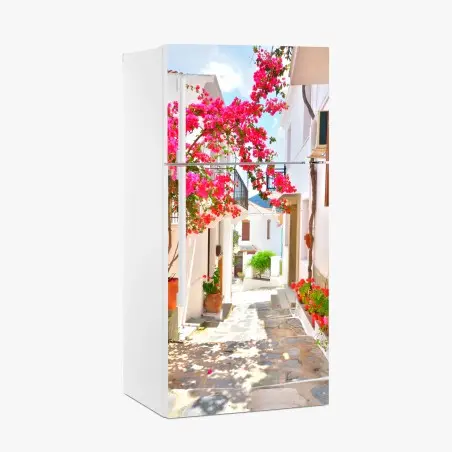 Sticker pour réfrigérateur ruelle fleurie au charme méditerranéen – Wallnifity®