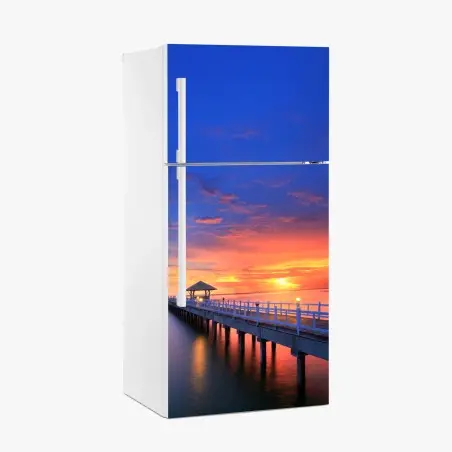 Sticker pour réfrigérateur jetée en bois au lever du soleil – Wallnifity®