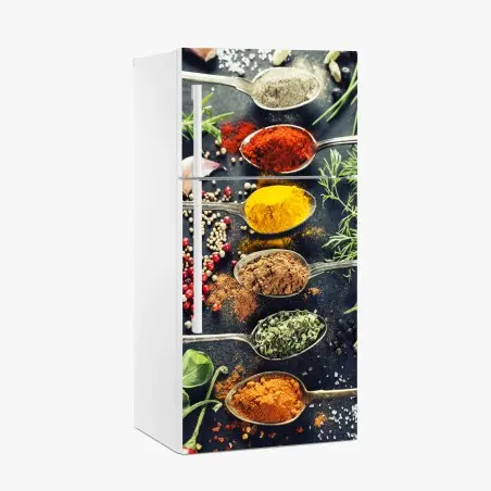 Sticker pour réfrigérateur palette colorée d'épices et d'herbes aromatiques – Wallnifity®