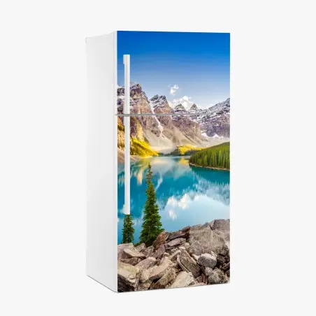 Sticker pour réfrigérateur panorama du lac Moraine au coucher du soleil – Wallnifity®