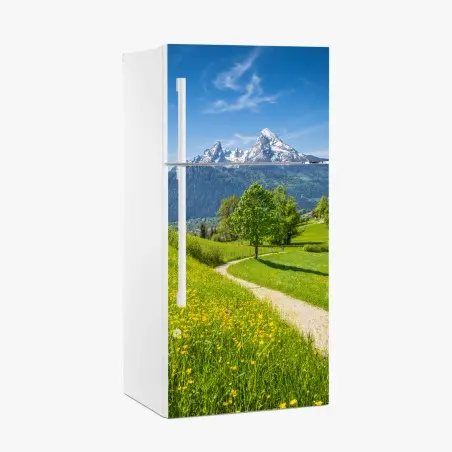 Sticker pour réfrigérateur chemin pittoresque vers les montagnes enneigées – Wallnifity®