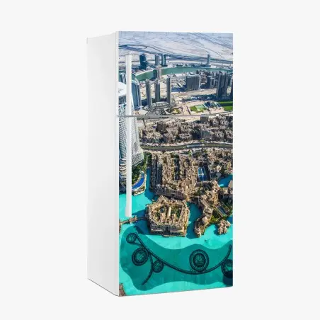 Sticker pour réfrigérateur vue aérienne de Dubaï et du lac urbain – Wallnifity®