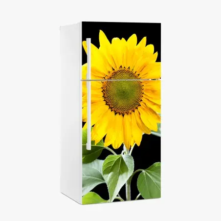 Sticker pour réfrigérateur tournesol éclatant sur fond noir – Wallnifity®