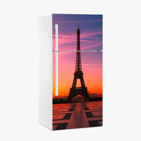 Sticker pour réfrigérateur Tour Eiffel au lever du soleil ciel rose et orangé – Wallnifity®