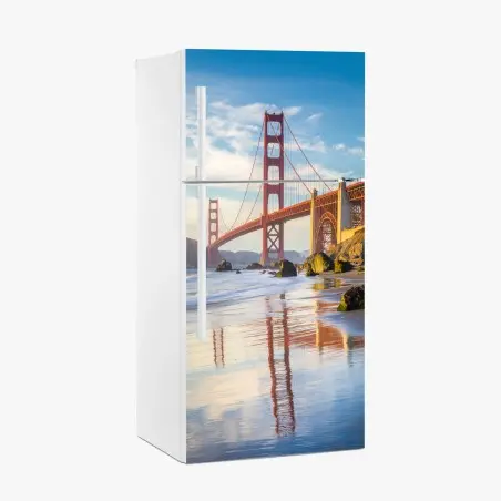 Sticker pour réfrigérateur reflets du Golden Gate au coucher de soleil à San Francisco – Wallnifity®