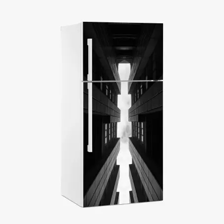 Sticker pour réfrigérateur perspective urbaine verticale entre tours – Wallnifity®