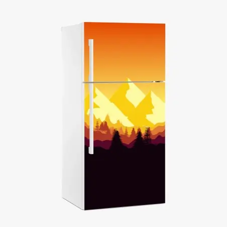 Sticker pour réfrigérateur crépuscule doré sur les montagnes stylisées – Wallnifity®