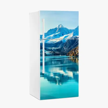 Sticker pour réfrigérateur reflets d'un glacier et sommet enneigé – Wallnifity®