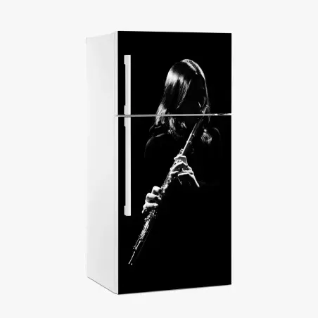 Sticker pour réfrigérateur silhouette de flûtiste en clair-obscur – Wallnifity®