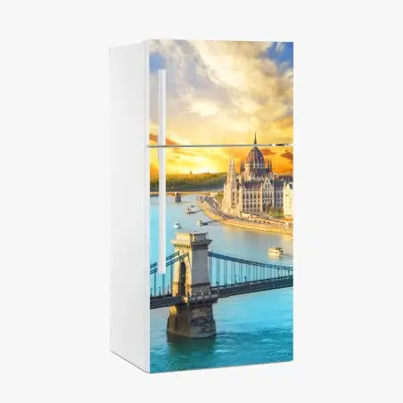 Sticker pour réfrigérateur coucher de soleil sur le parlement de Budapest – Wallnifity®