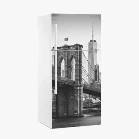 Sticker pour réfrigérateur pont de Brooklyn et skyline de New York en noir et blanc – Wallnifity®