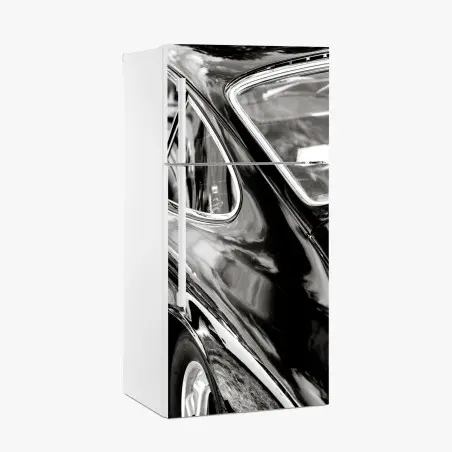 Sticker pour réfrigérateur élégantes courbes d'une voiture classique en noir et blanc – Wallnifity®