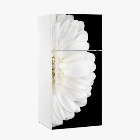 Sticker pour réfrigérateur gerbera blanche en gros plan sur fond noir – Wallnifity®