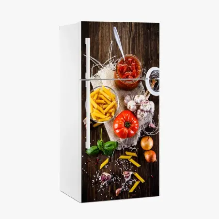 Sticker pour réfrigérateur composition culinaire rustique aux tomates et pâtes – Wallnifity®