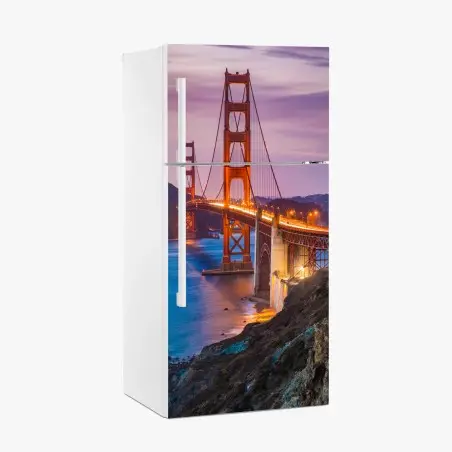 Sticker pour réfrigérateur vue emblématique du Golden Gate au crépuscule – Wallnifity®