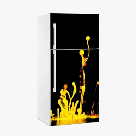 Sticker pour réfrigérateur explosion de peinture jaune sur fond noir – Wallnifity®