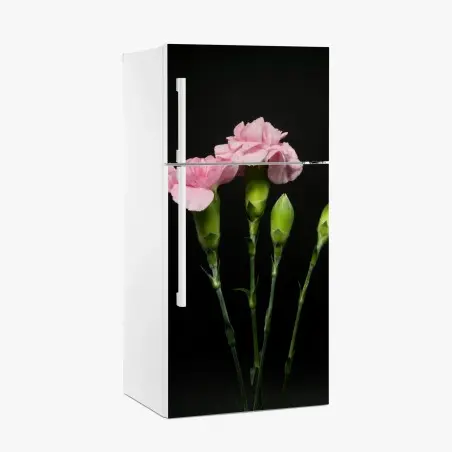 Sticker pour réfrigérateur bouquet d'œillets roses sur fond noir – Wallnifity®