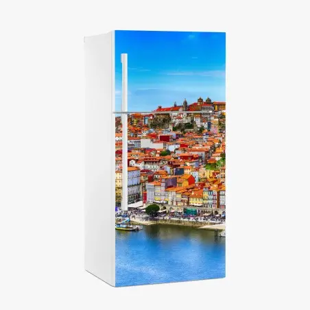 Sticker pour réfrigérateur panorama coloré de Porto au bord du fleuve – Wallnifity®