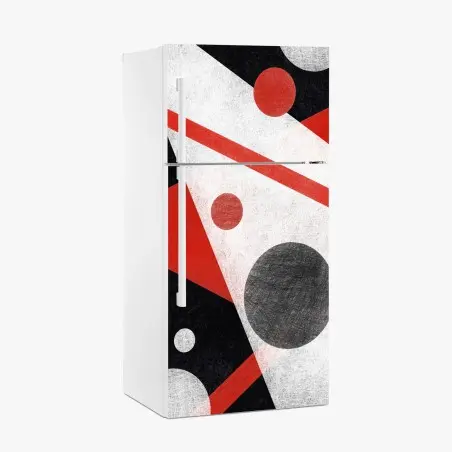 Sticker pour réfrigérateur composition géométrique rouge, noire et blanche – Wallnifity®