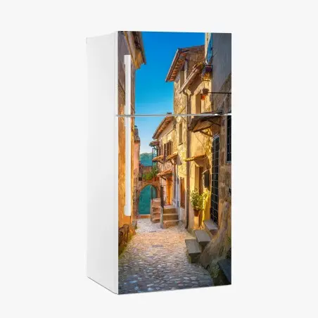 Sticker pour réfrigérateur ruelle médiévale au coucher de soleil Toscane – Wallnifity®