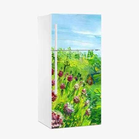 Sticker pour réfrigérateur pivoines au jardin en pâte au couteau – Wallnifity®