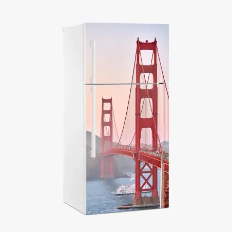 Sticker pour réfrigérateur vue emblématique du Golden Gate au coucher de soleil – Wallnifity®