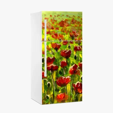 Sticker pour réfrigérateur champs de coquelicots au coucher du soleil – Wallnifity®