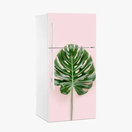 Sticker pour réfrigérateur feuille de monstera sur fond rose – Wallnifity®