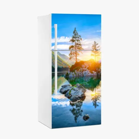 Sticker pour réfrigérateur coucher de soleil automnal sur le lac Hintersee, Alpes de Bavière – Wallnifity®