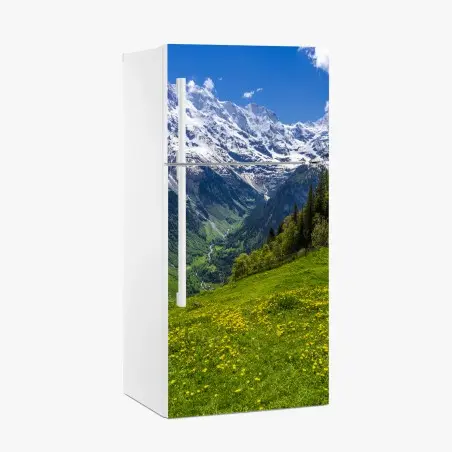 Sticker pour réfrigérateur panorama alpin fleuri au printemps – Wallnifity®