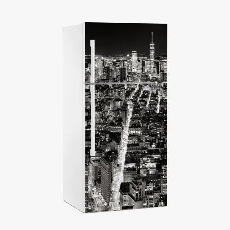 Sticker pour réfrigérateur vue nocturne de New York en noir et blanc – Wallnifity®