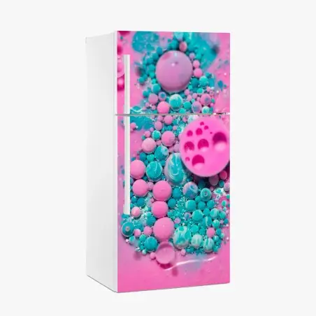 Sticker pour réfrigérateur marbre liquide rose et turquoise aux bulles organiques – Wallnifity®