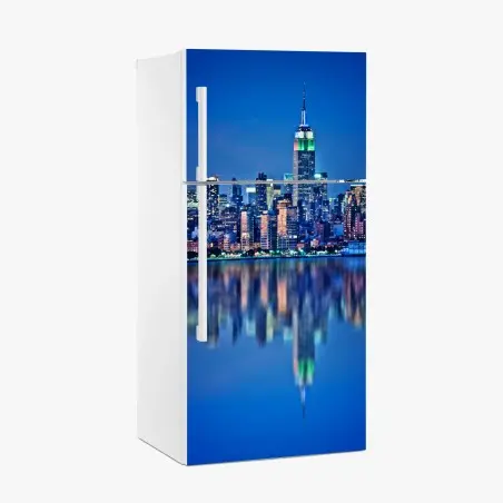 Sticker pour réfrigérateur panorama nocturne de New York avec reflets – Wallnifity®