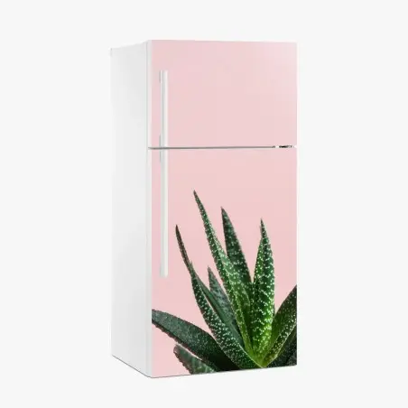 Sticker pour réfrigérateur aloe minimaliste sur fond rose – Wallnifity®