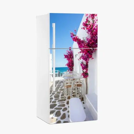Sticker pour réfrigérateur ruelle méditerranéenne au bougainvillier – Wallnifity®
